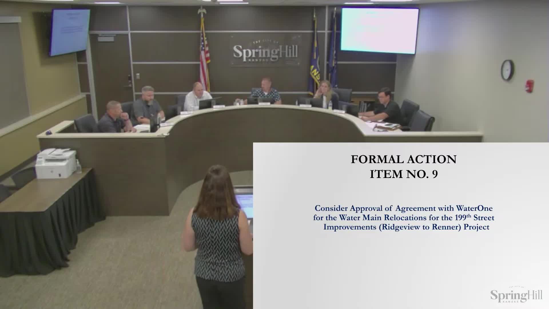 Spring Hill council approves WaterOne agreement to relocate water main for 190 Ninth Street project