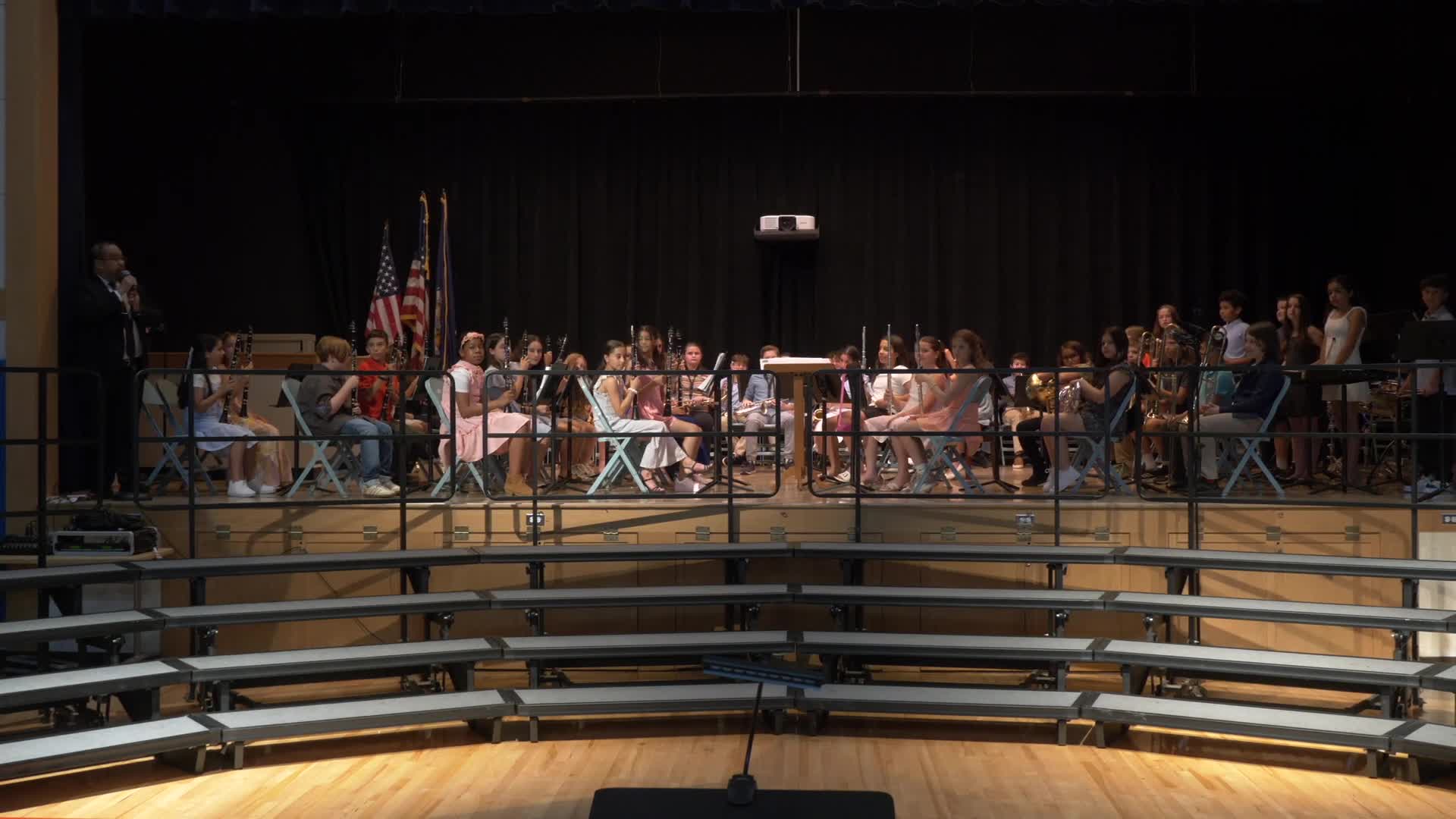 Fifth grade band performs folk song and introduces marching band concepts