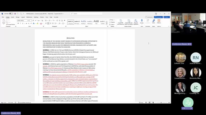 Local Council plans separate work session to discuss Mexican wolf resolution amendments