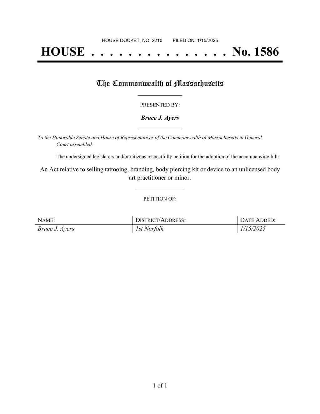 Massachusetts bill imposes $500 penalty for selling tattoo equipment to unlicensed practitioners