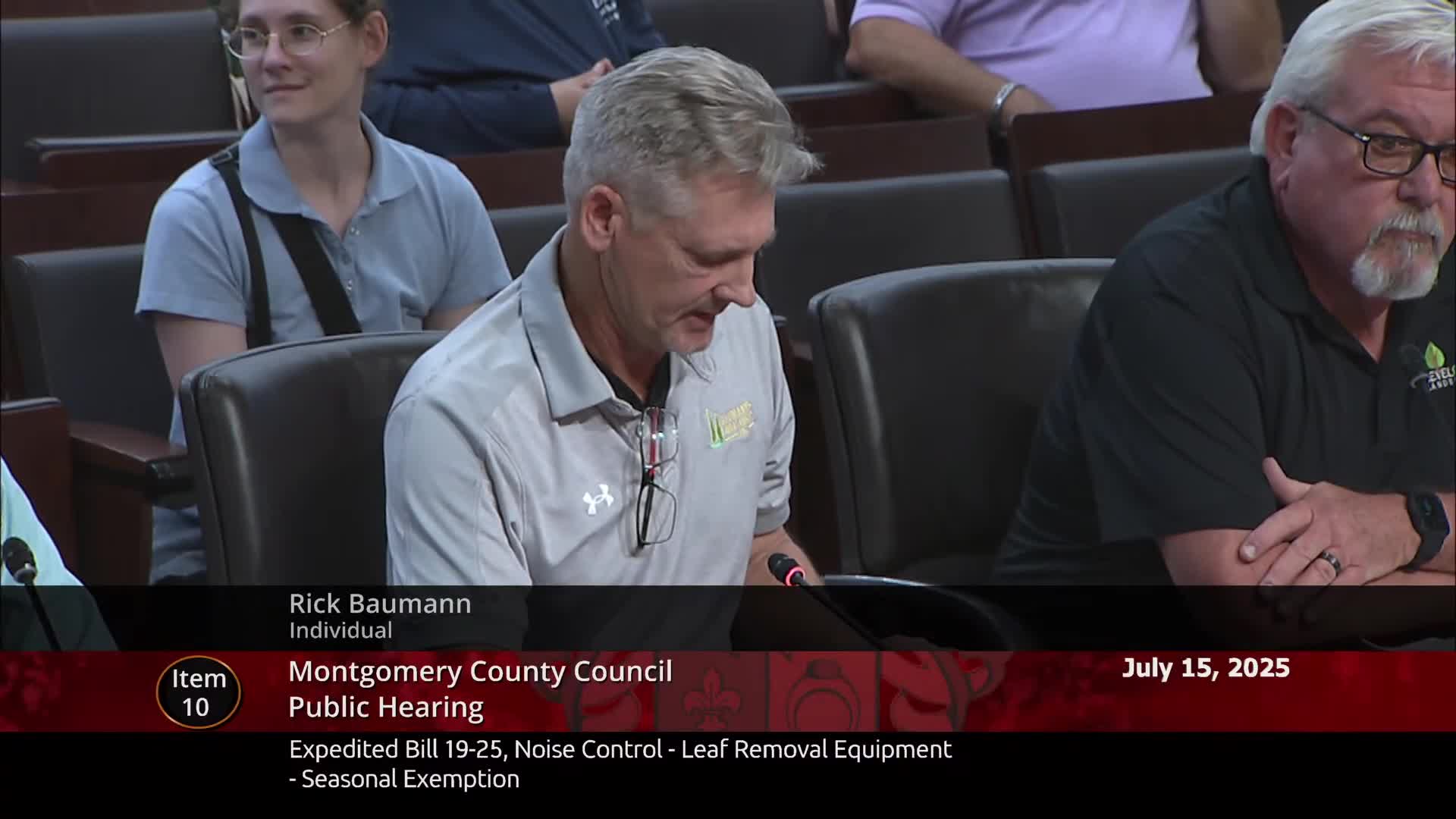 Montgomery County Council Debates Bill on Gas Powered Leaf Blower Exemption