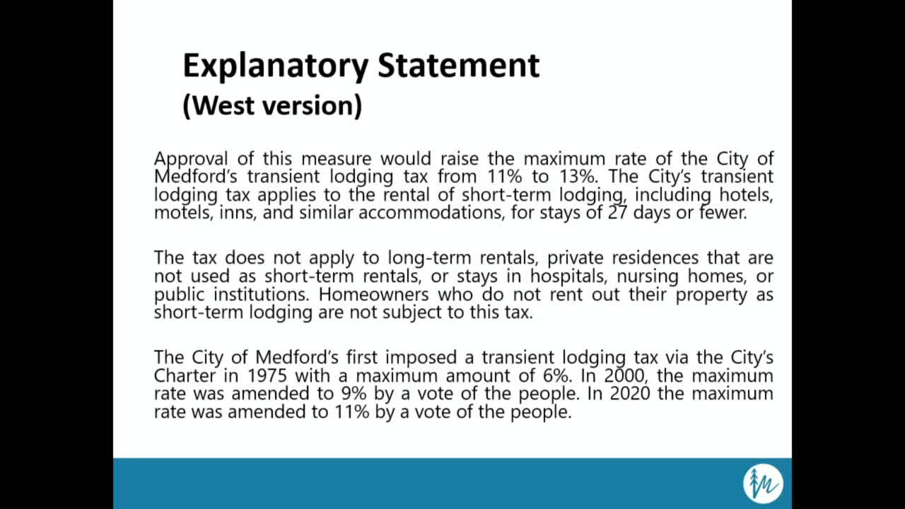 Medford City Council Votes on Proposed 2% Increase in Transient Lodging Tax