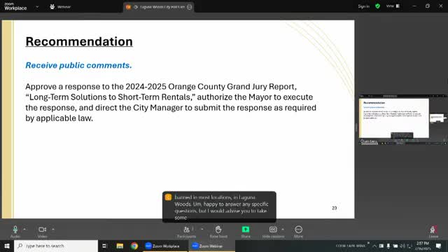 City Council Approves Response to Orange County Grand Jury Report on Short Term Rentals