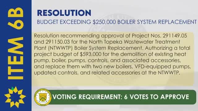 City approves multiple public‑works projects including $5.7M Monterra waterline and $593K boiler replacement at North Topeka plant