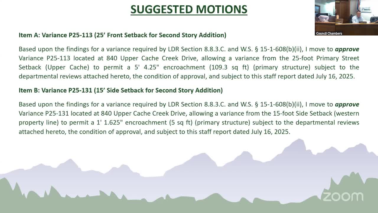 City Council Approves Variance for Second Story Addition on Upper Cache Creek Drive