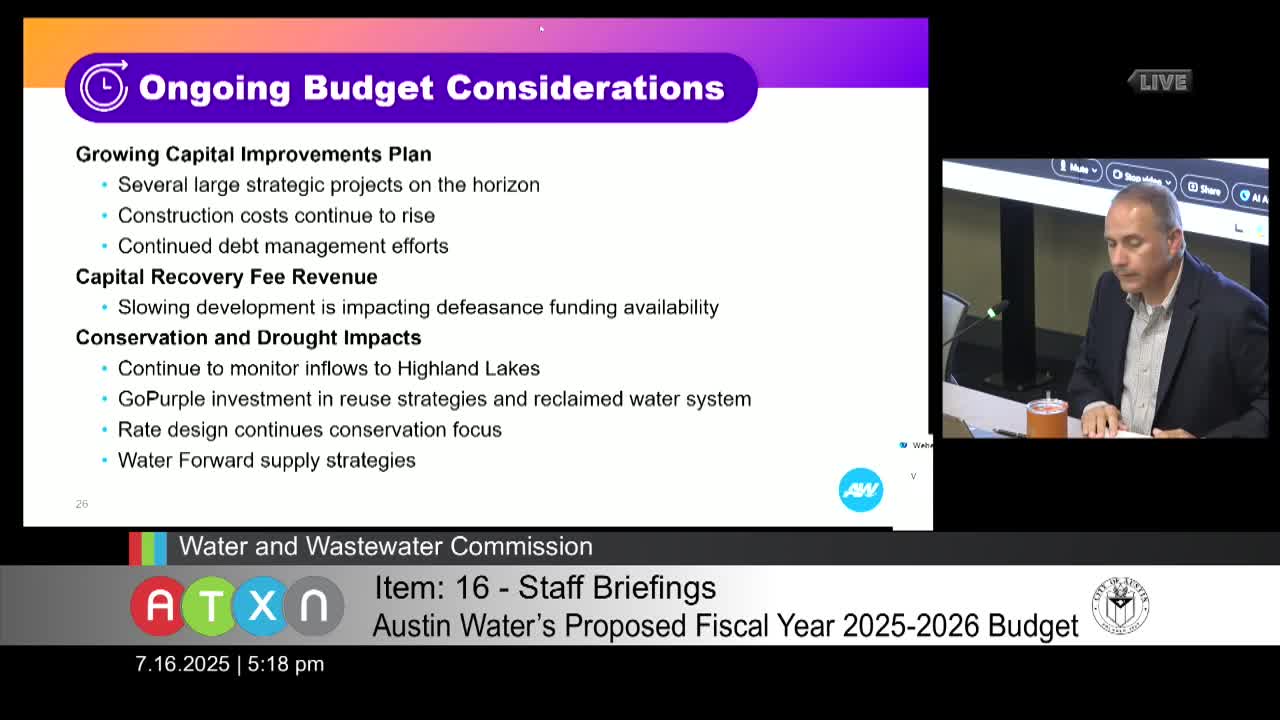 Commissioner Cheely Questions Austin Water Staff on Budget and Rate Increases