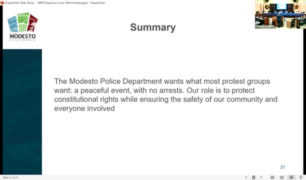 Modesto Police Chief Discusses Large Protest Preparations and Arrests During City Meeting