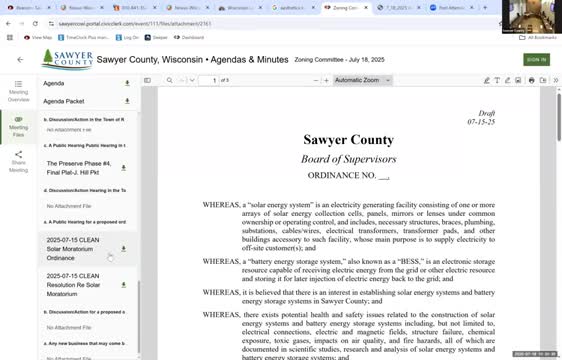 Sawyer County Committee Approves Nine-Month Moratorium on Solar Energy Ordinance Development