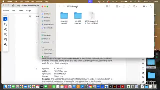 ARB forwards revised garage plan at 2775 Powell to Board of Zoning and Planning with condition to return to ARB