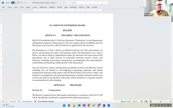 9-1-1 enterprise adopts bylaws, schedules financial secretary and budget‑committee appointments