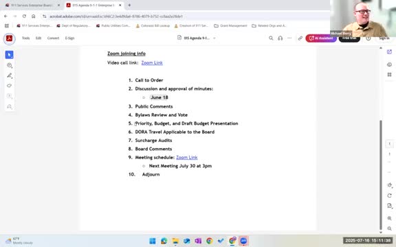 9-1-1 enterprise reviews draft budget and backs 3¢ fee framework; no formal adoption