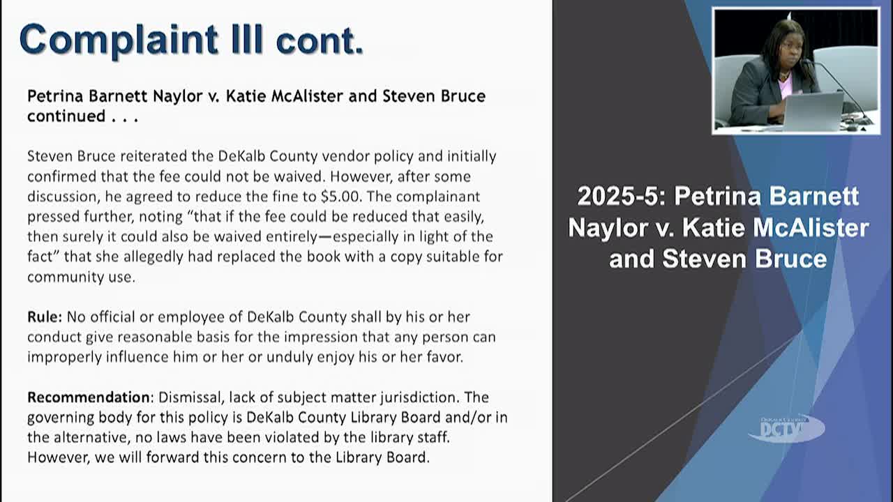 DeKalb County Ethics Officer Dismisses Library Policy Appeal Due to Jurisdiction Issues