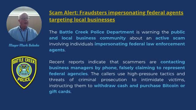 Battle Creek police warn businesses of phone scam impersonating federal agents