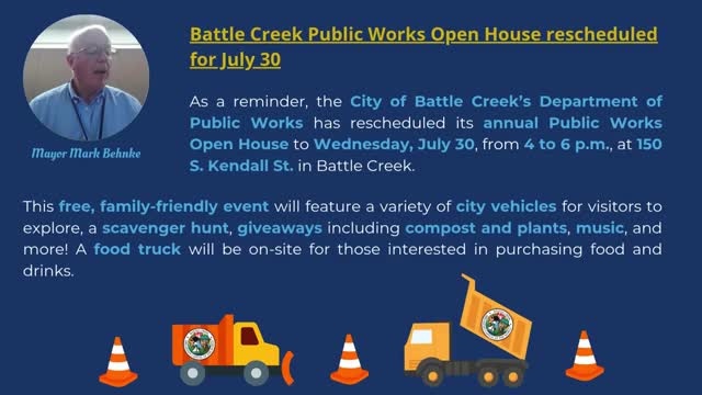 Battle Creek Public Works Reschedules Open House for July 30 Event