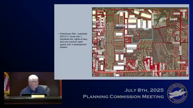 Planning commission clears preliminary plat for 220‑acre Olive Branch Logistics Park with phased road improvements