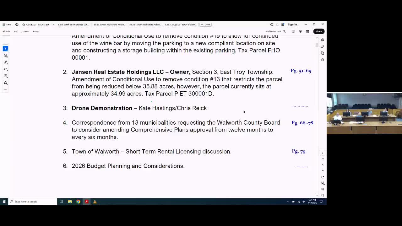 Thirteen municipalities ask Walworth County to allow semiannual comprehensive‑plan amendments; committee directs staff to study process