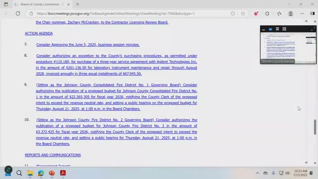 Johnson County publishes proposed budgets for consolidated Fire Districts; plans staffing increases and truck replacements
