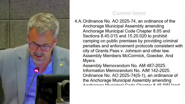 Anchorage Assembly postpones vote on ordinance to prohibit camping after hours of testimony; vote set for July 15