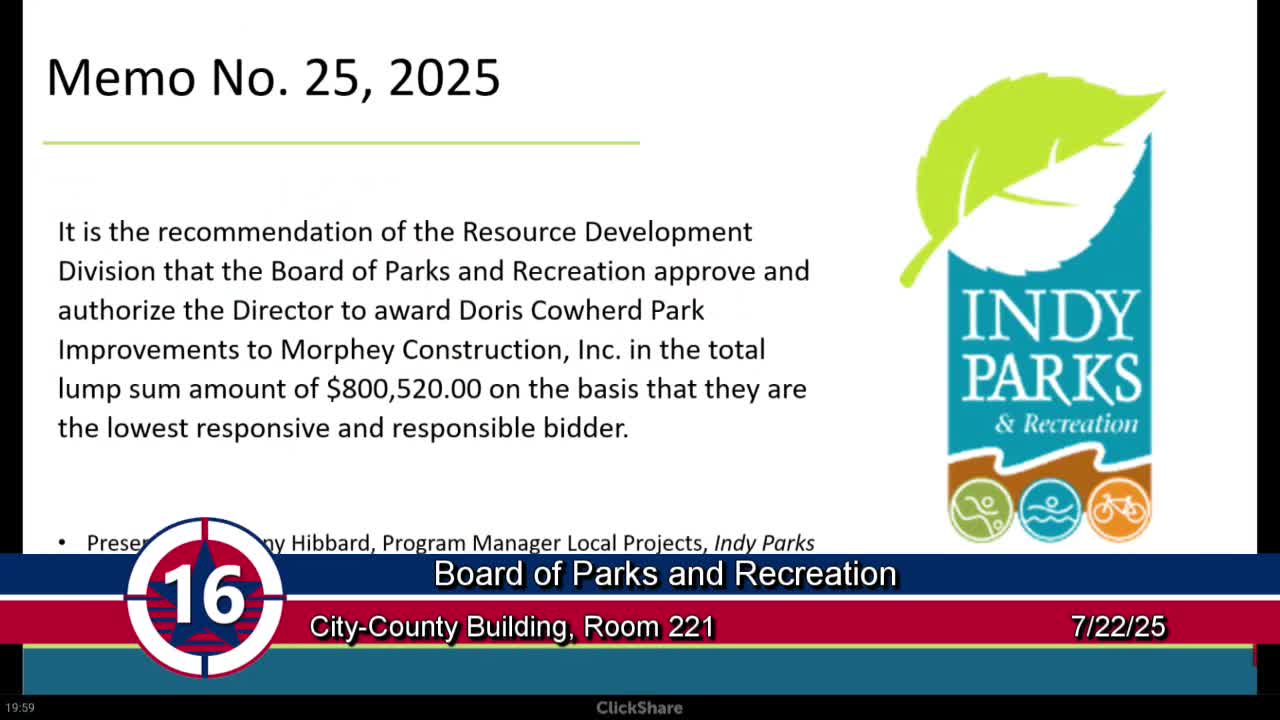 Parks Board Approves $800K Improvements for Doris Cowhert Park by Morphy Construction
