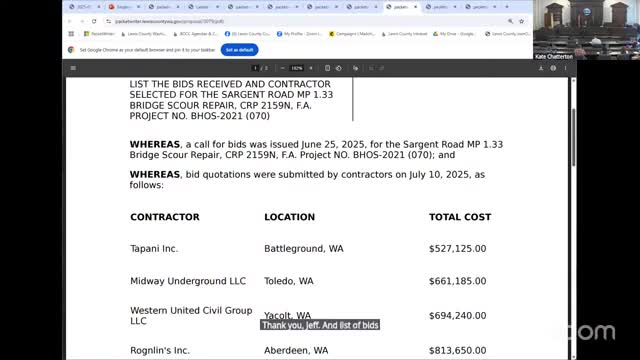 County awards Sargent Road scour-repair contract to lowest responsive bidder for $527,125