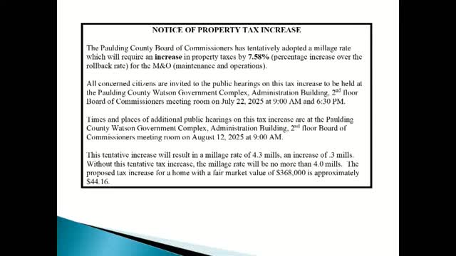Paulding County Discusses 2025 Millage Rates and School Tax Increases