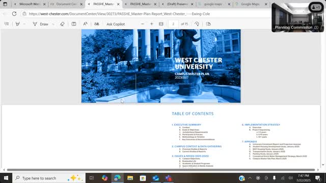 Planning commission to review Westchester University master plan; commission reserves formal comment until presentation and public workshops