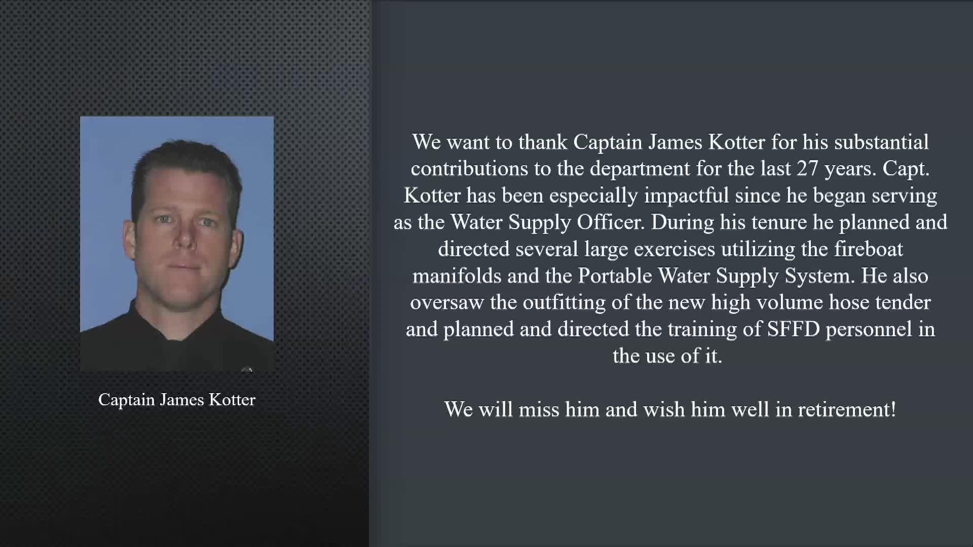 Captain James Cotter Retires After 27 Years with San Francisco Fire Department