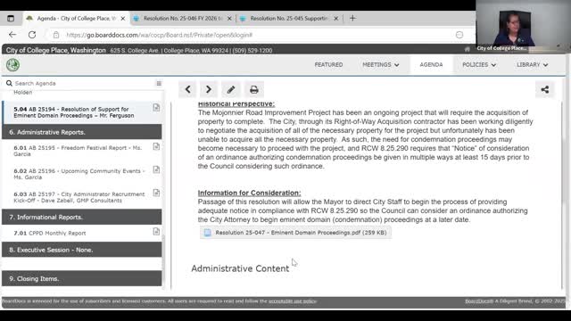 Council authorizes notices to begin eminent domain process for Mejonya Road project