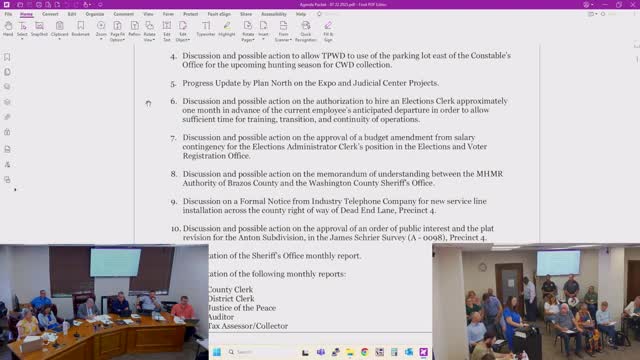 Commissioners table hiring of elections clerk pending office presence, discuss overlap length