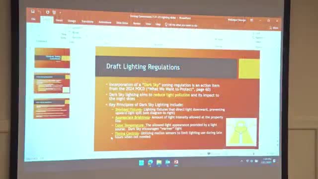 Simsbury staff introduces draft dark‑sky lighting regulations; work session set for September