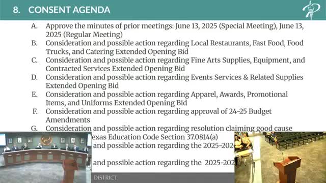 Prosper ISD board approves consent agenda, employee-payment and emergency-closure pay resolutions and confirms hiring