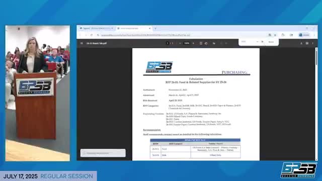 Board approves awards for food and related supplies for upcoming school year