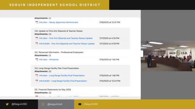 Seguin ISD Board Reviews Long Range Facility Plan and Staffing Strategies
