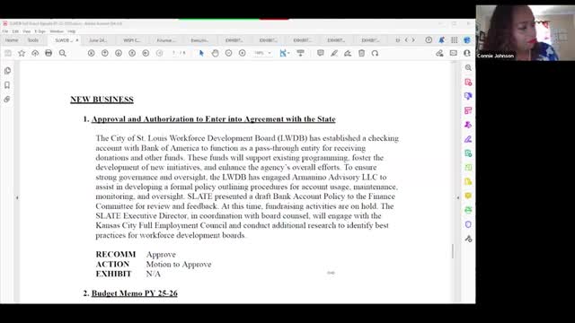 Board reviews Bank of America checking account; fundraising policy not yet in place