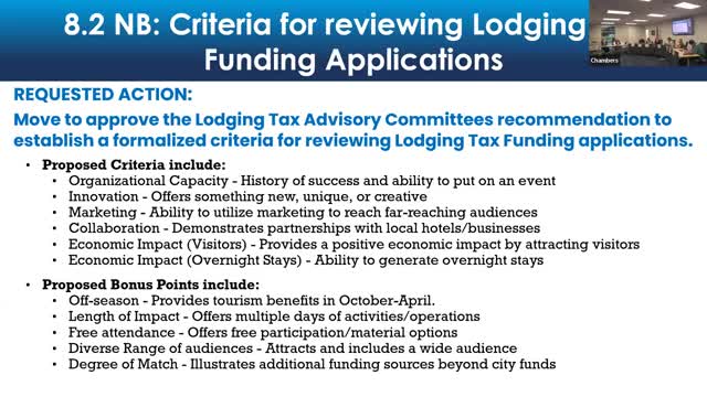 Council Member Beaumont Moves to Approve Lodging Tax Fund Review Criteria