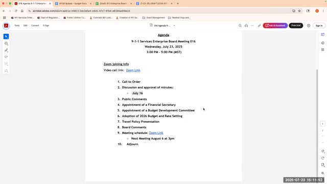 9‑1‑1 enterprise board adopts 2026 budget draft, authorizes final memo and 3¢ fee submission to PUC
