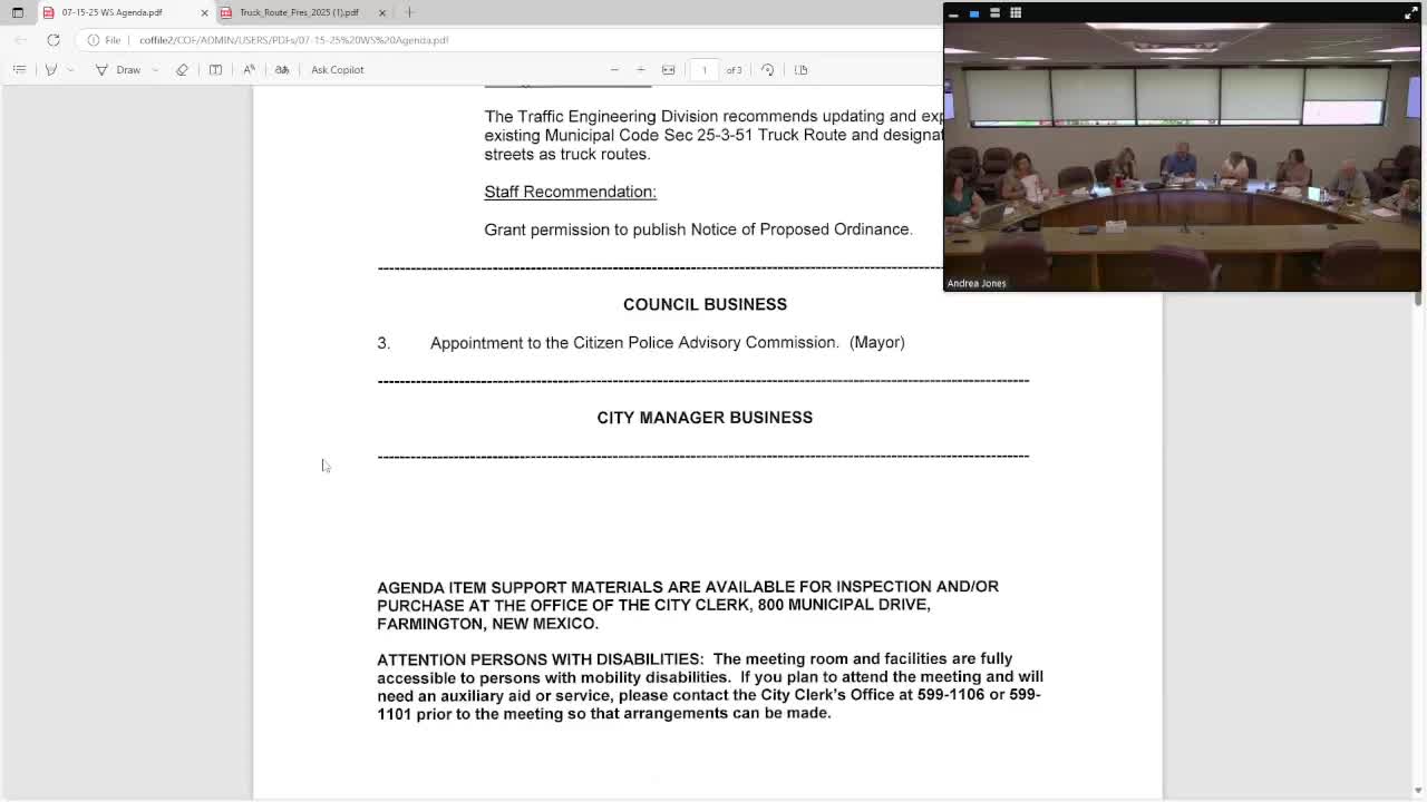 Farmington council votes to publish proposed truck‑route ordinance