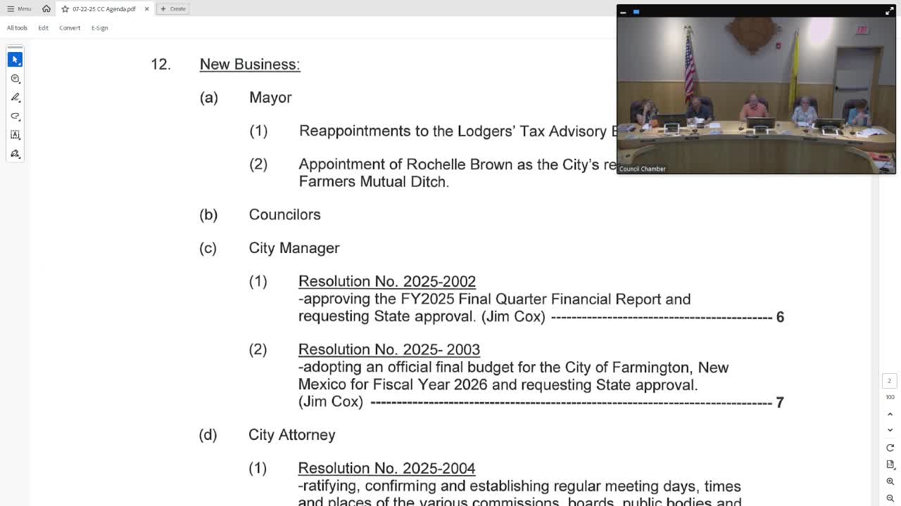 Farmington council adopts FY25 final-quarter financial report and final FY26 budget