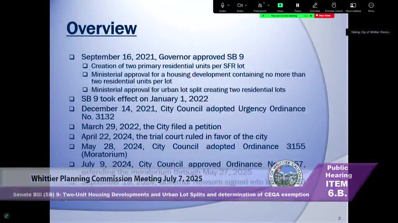 Planning commission backs zoning updates for SB 9 two‑unit housing and urban lot splits
