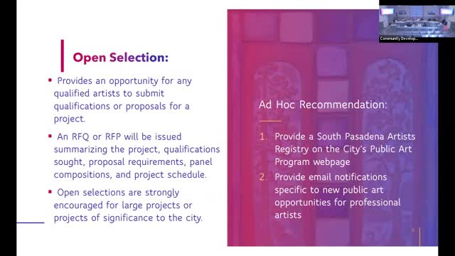 Pasadena Public Art Commission reviews artist registry and selection process