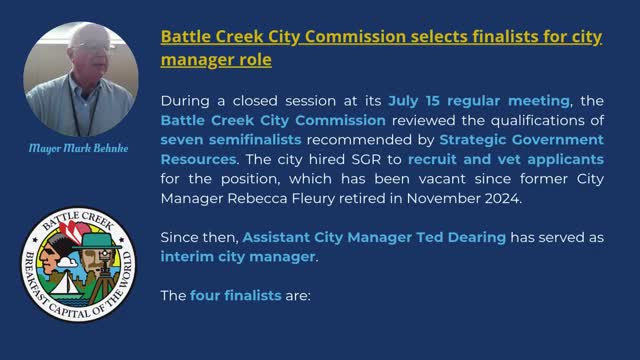 Battle Creek to Introduce Finalists for City Manager Position at Public Meet and Greet