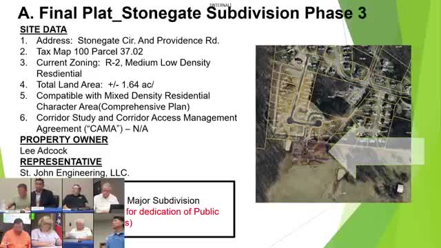 Commission approves Stonegate Phase 3 final plat for four lots