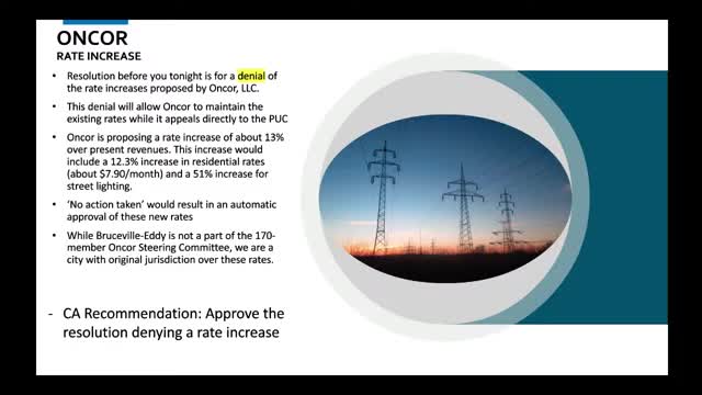 Bruceville‑Eddy council votes to deny Encore rate increase, allows PUC appeal