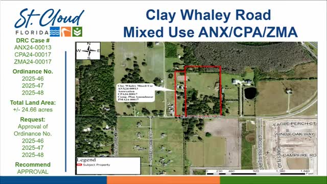 Council approves annexation and mixed‑use concept for Clay Whaley Road property