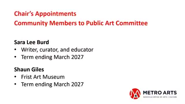 Metro Arts reappoints public art committee members, hires finance manager; commissioner resigns
