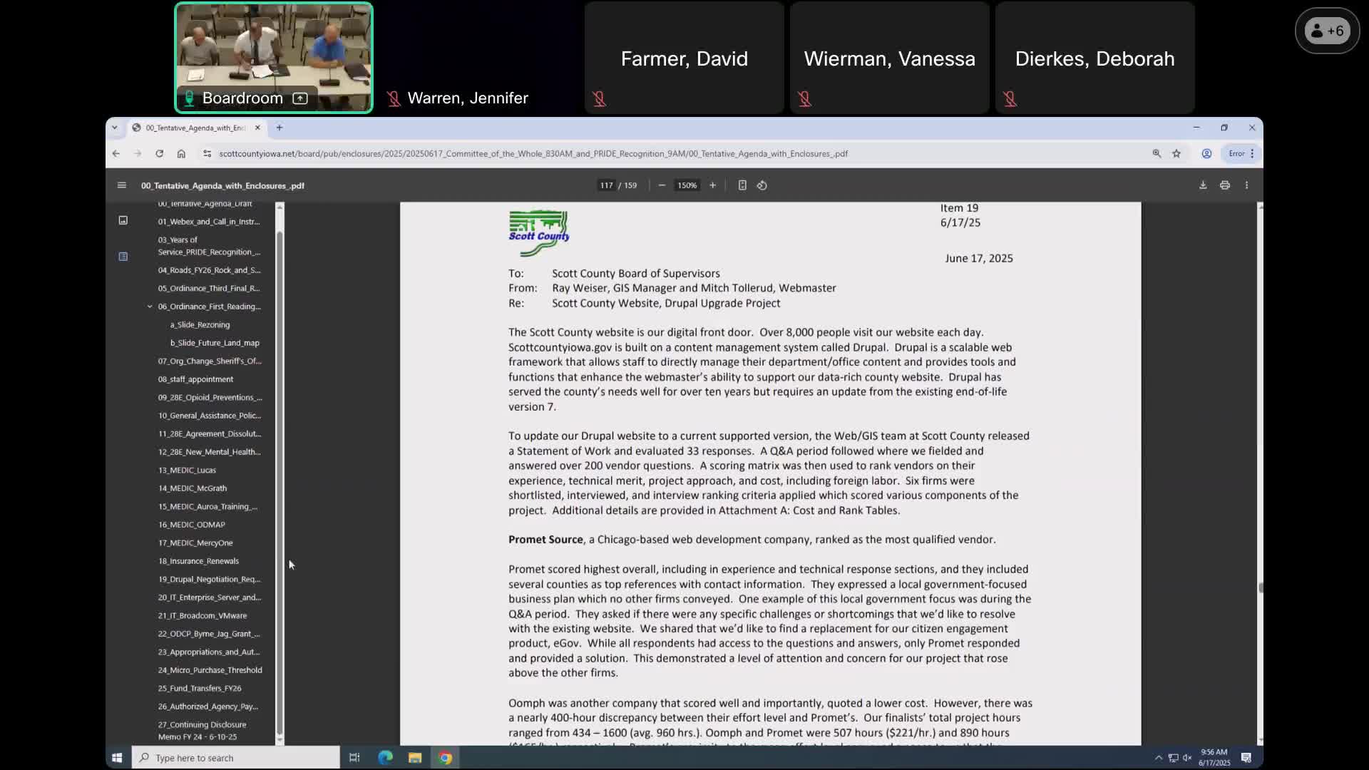 County IT recommends ProMed for Drupal upgrade; board raises governing-law concerns for HPE, Broadcom contracts