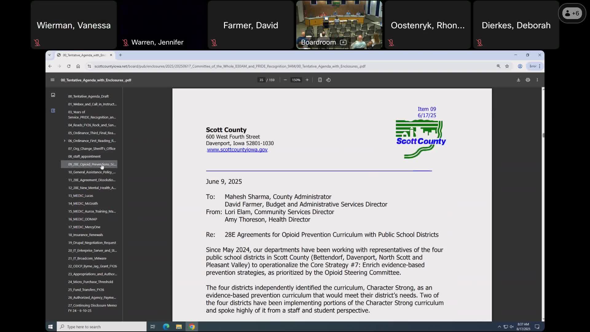 County presents 2080 agreement to fund school-based opioid prevention curriculum