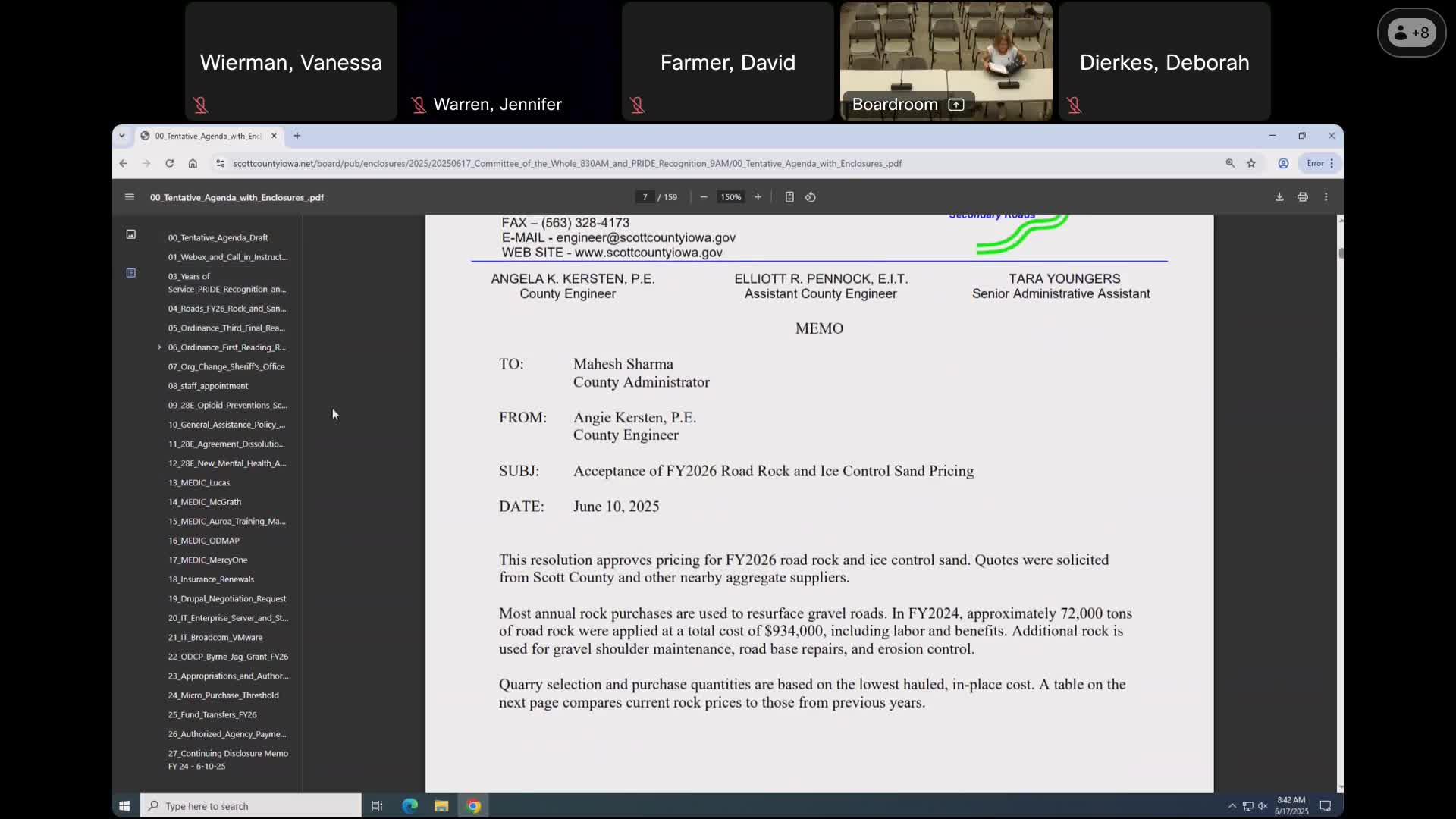 County seeks approval of FY2026 road rock and ice-control sand pricing