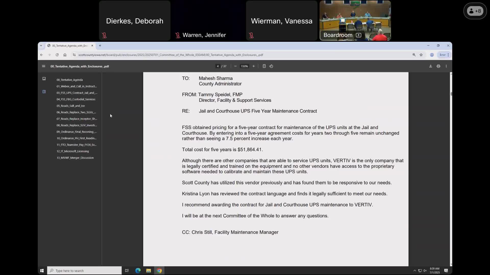 County staff recommend UPS maintenance contract and approval of statewide salt bid for winter supplies