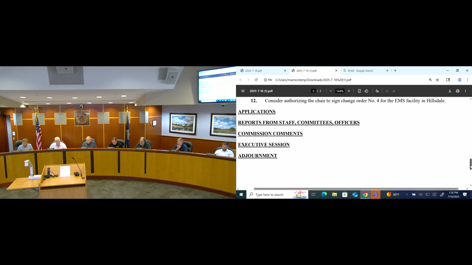 Commission approves change order for Hillsdale EMS facility; amount unclear in transcript